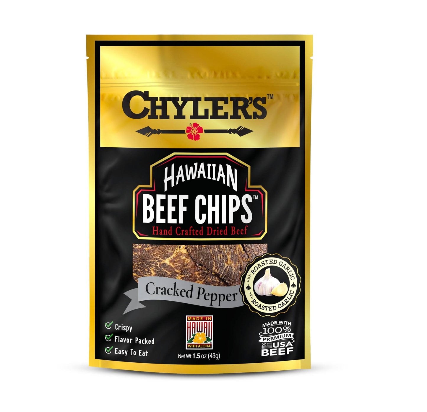 Hawaiian Beef Chips™ Cracked Pepper with Roasted Garlic - Chylers